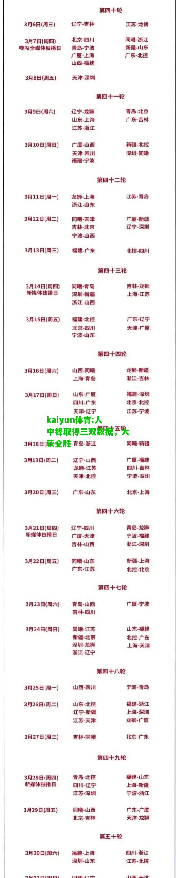 kaiyun体育:人中锋取得三双数据，大获全胜