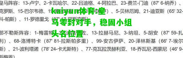 kaiyun体育:皇马零封对手，稳固小组头名位置